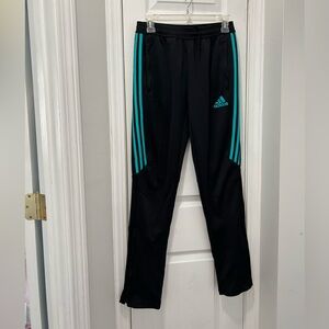Adidas Women's Black Track Pants with Teal Stripes